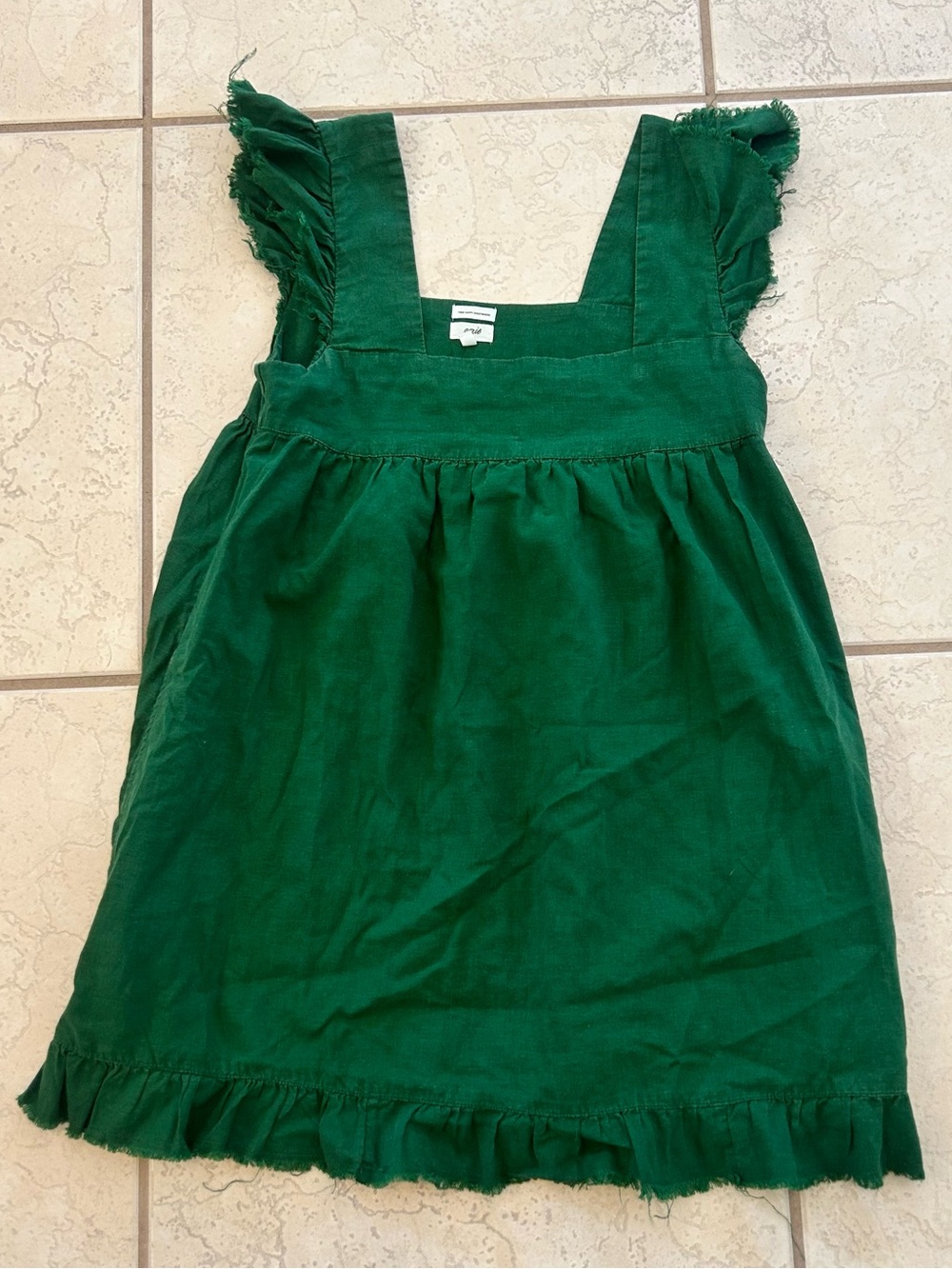 Aerie Flutter Sleeve Babydoll Linen Dress Womens S Green Pockets Square Neck